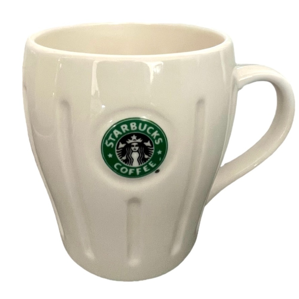 Starbucks Barista 2003 Vintage White Ribbed Siren Logo Medallion Coffee Mug